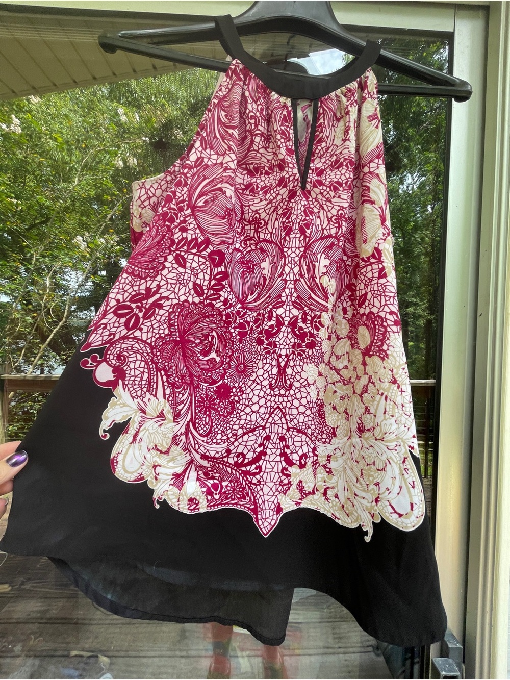 New York & Company Pink and Black Printed  Halter Top